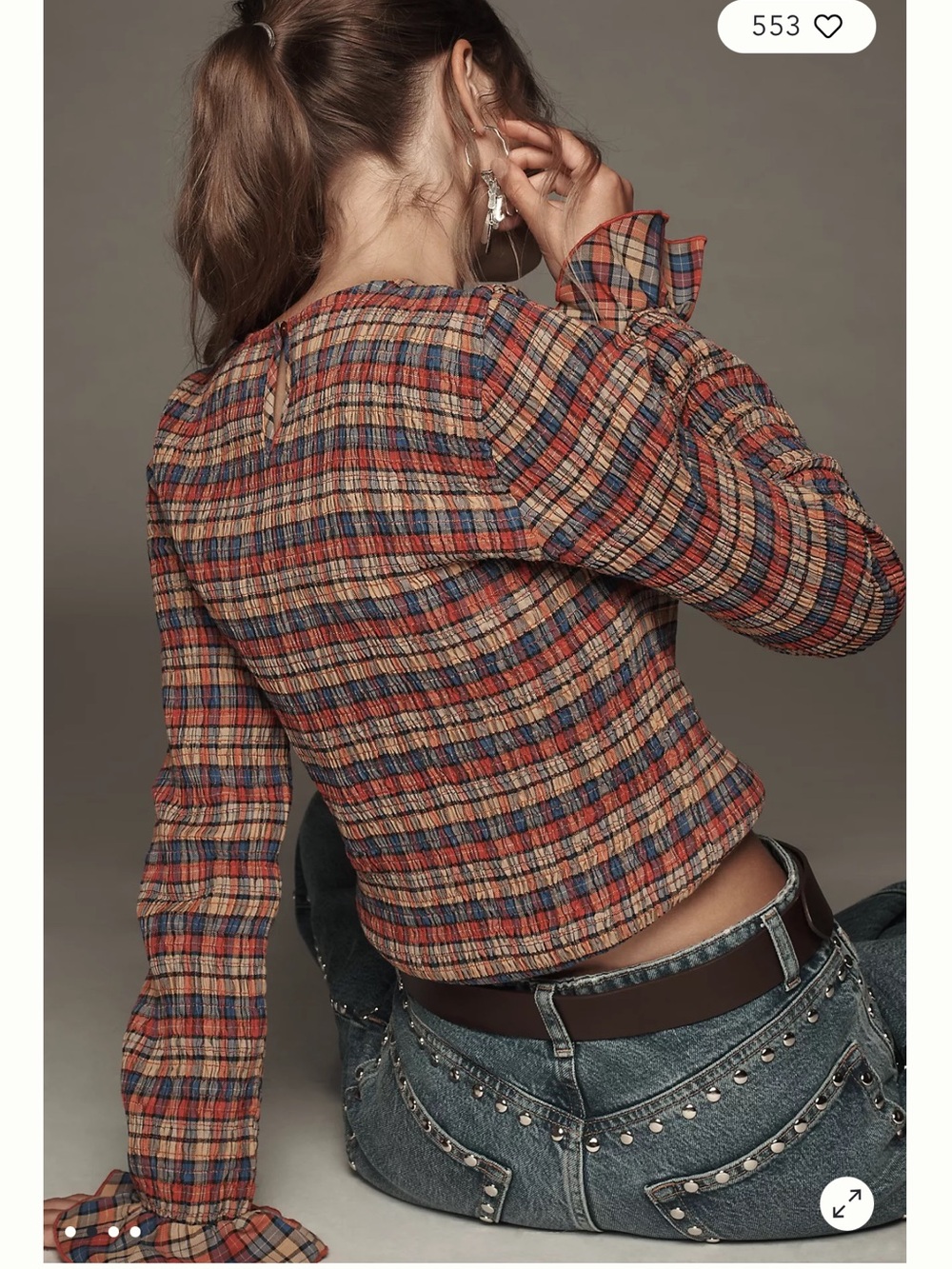 Anthropologie - Maeve Long-Sleeve Smocked Blouse top shirt